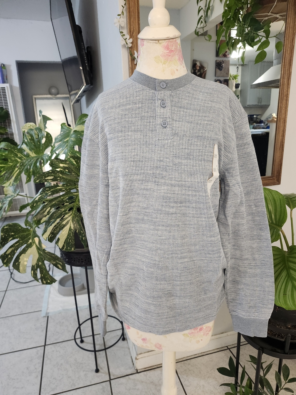 Goodfellow & Co Light Blue Henley Waffle Thermal Long Sleeve